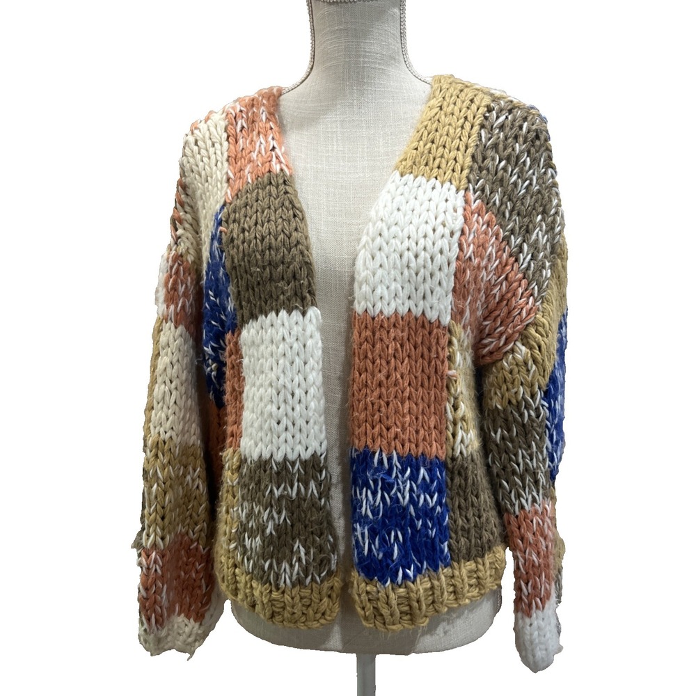 Altar'd State Sweater Cardigan M Patchwork Chunky Cable Knit Boho Cottagecore